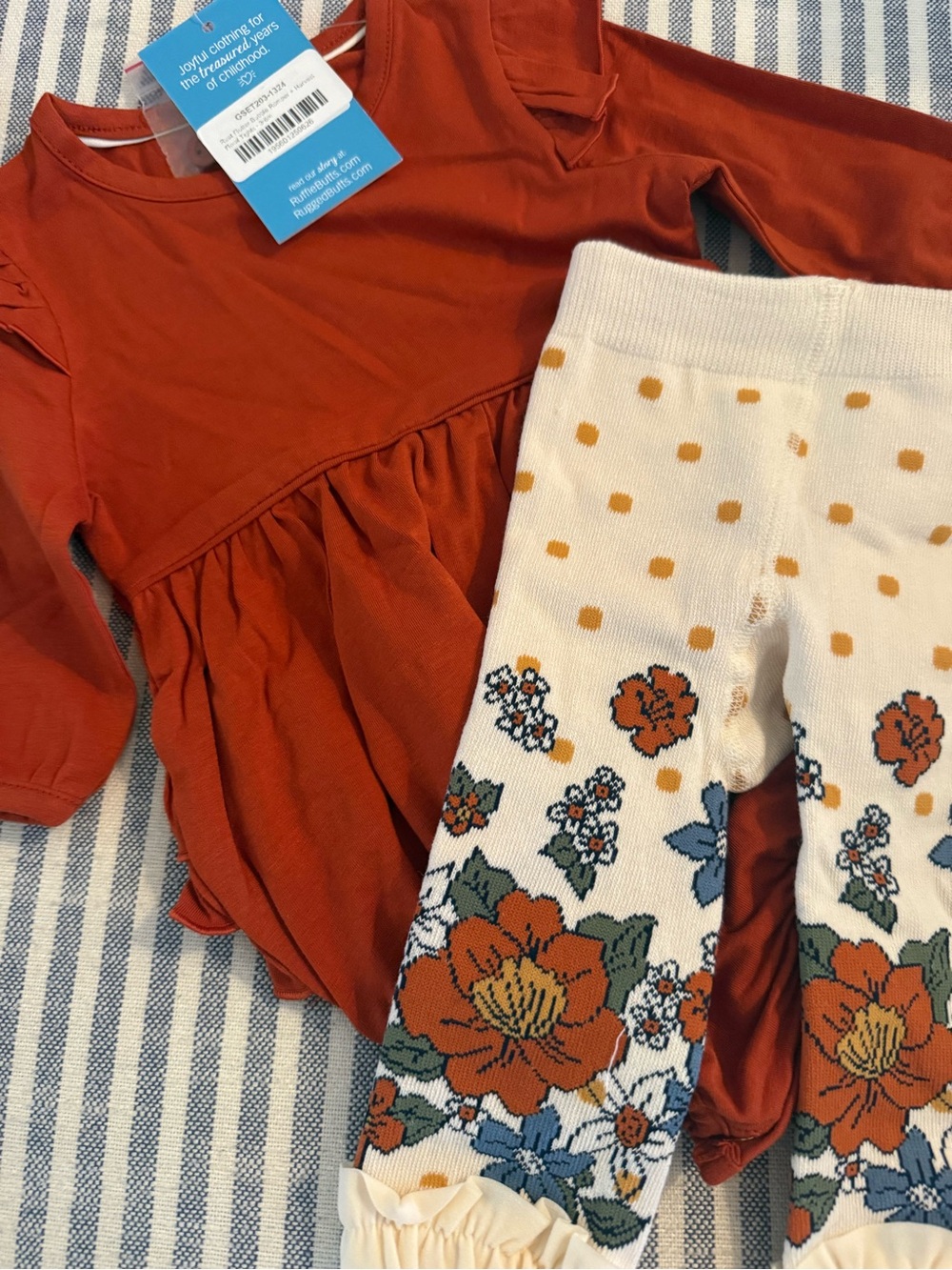 Rust Orange Baby Dress with Floral Knit Leggings
